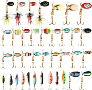 100 Pcs Fishing Lures Spinner Baits Metal Trout Lures Fishing Spinners and Spinnerbaits Metal Baits Kit with 4 Pcs Tackle Box for Salmon Bass Walleye Crappie