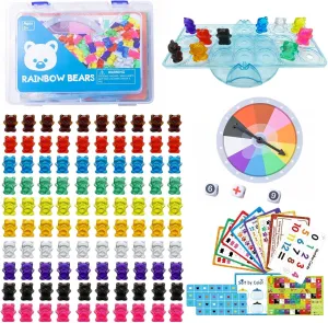 100 Pcs Translucent Bear Counters, Counting Animal Matching Games Color Sorting Toys, Translucent Toys for Light Table, Includes 11 Activity Cards