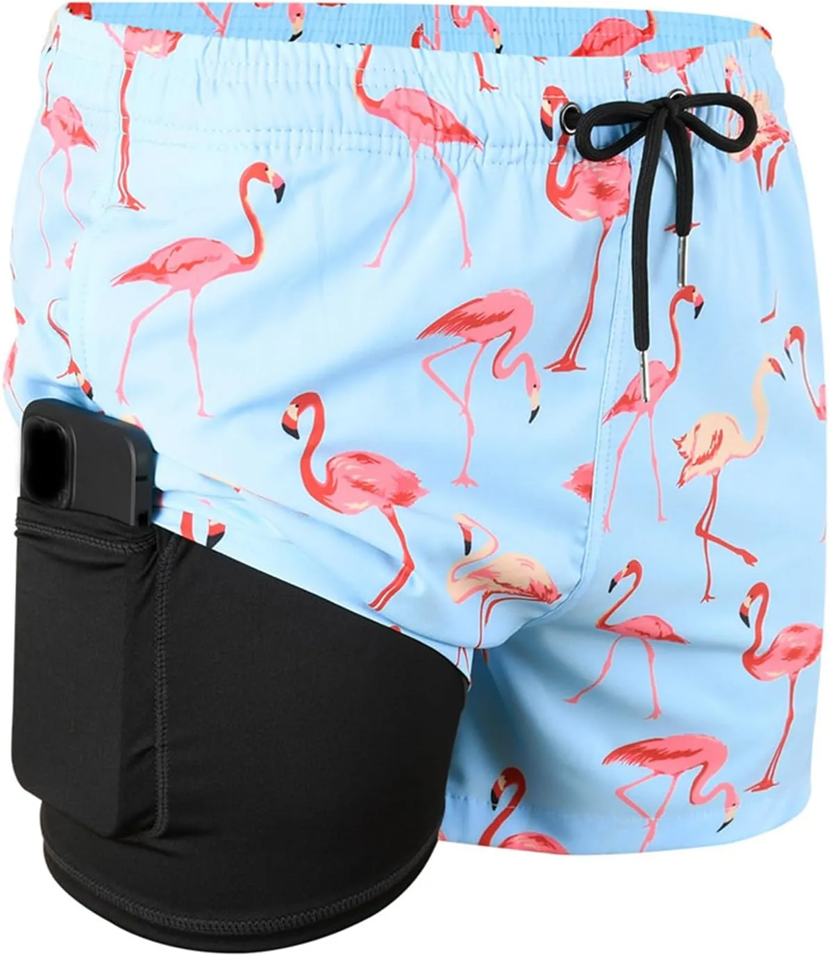 2 in 1 Men's Hawaii Print Swim Trunks with Compression Liner 5" Bathing Suits Quick Dry Shorts with Pockets