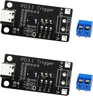 2PCS USB-C PD3.0/3.1 QC Trigger Module Female Input 5V 9V 12V 15V 20V 28V 5A Adjustable Voltage Power PD Sink Board Fast Charge Power Trigger