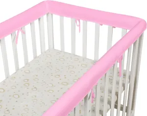 3PC Crib Rail Covers for Teething,Double Layer Breathable Mesh Corner Edge,Soft Crib Guards, Guard Rail Protector, Suits for Most Standard Bed (Pink)