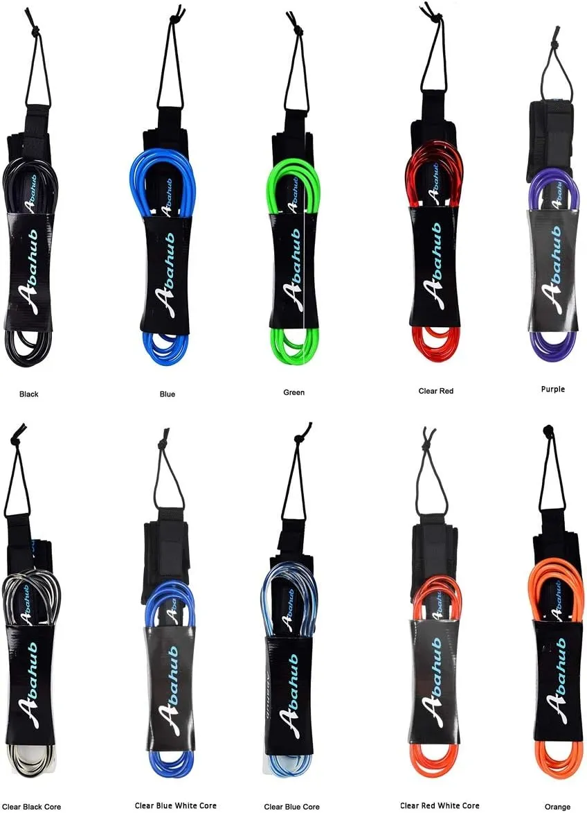 Abahub Premium Surfboard Leash, 6/7/8/9/10 ft, Straight Surf Board Leashes, 6/7mm Legrope Strap for Shortboard, Longboard