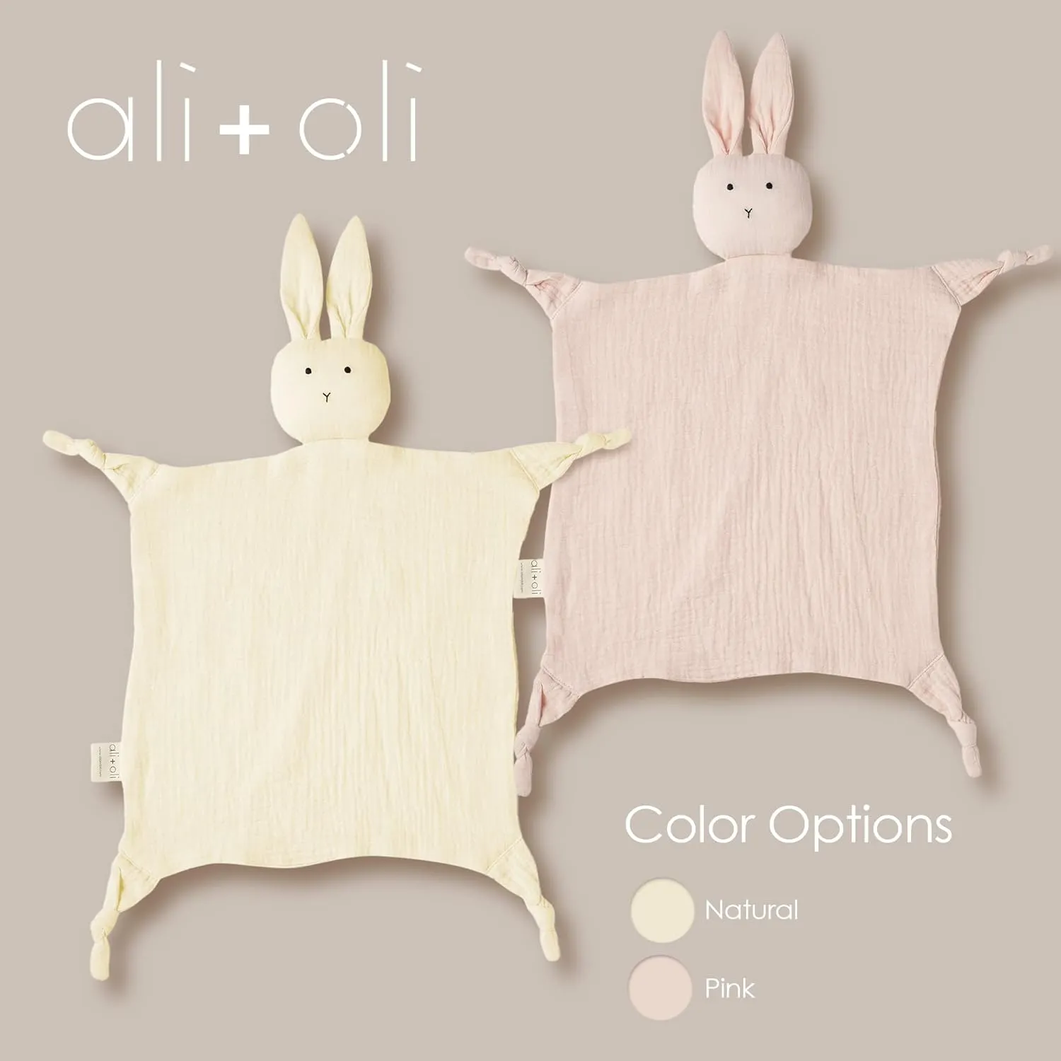 Ali Oli Cuddle Bunny Security Blanket (Beige) - Soft & Breathable Muslin Blanket, Plush Baby Blankets for Girls and Boys, Security Blankets for Babies, Pre-Washed Cotton Baby Blankets, Bunny Blanket