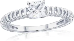 Beaux Bijoux Sterling Silver Wire Design Ring - Pave Simulated Diamond CZ Ring for Women - Fine Hypoallergenic Band - Unique Band Ring for Her