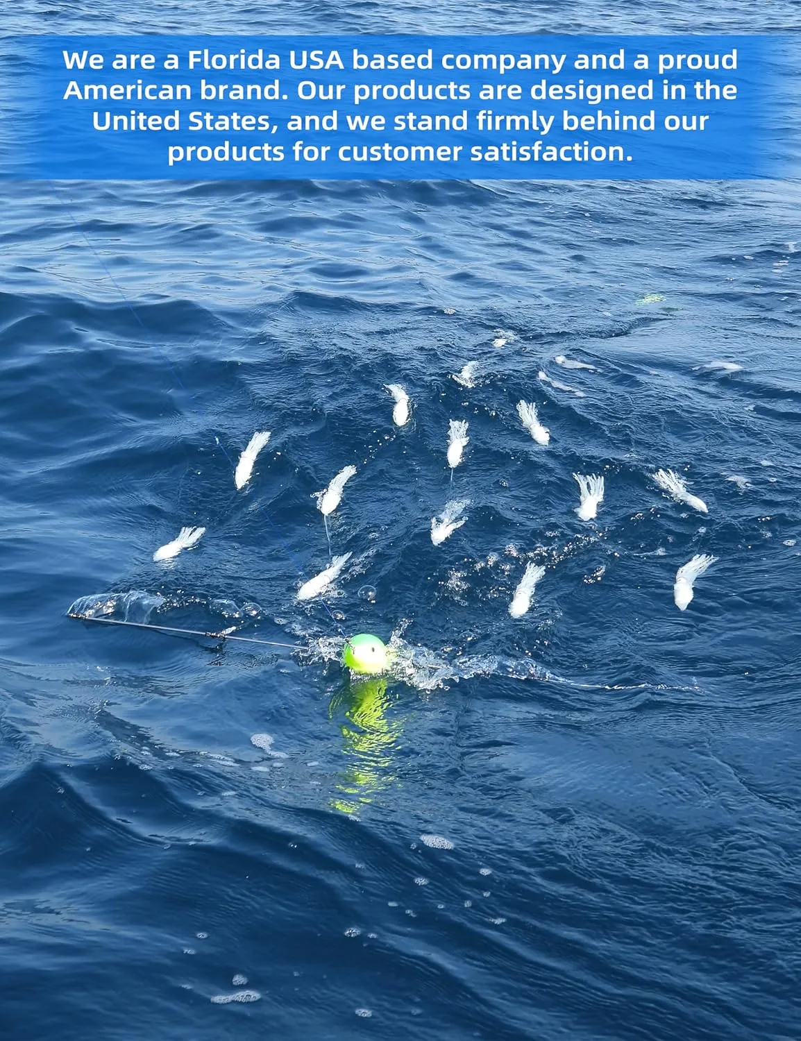 BLUEWING 18"/36" Fishing Spreader Bar Splasher/Port/Starboard Walker Offshore with 6in/9in Floating Squids, Trolling Birds and 316 Stainless Steel Rod for Wahoo Tuna Marlin Mahi, Includes Mesh Bag