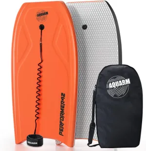 Bodyboard 42.5 inch Body Boards for Adults with PE Core, IXPE Deck, 2 FRP Stringers, HDPE Slick Bottom, Coming with Coiled Wrist Leash and Bodyboard Bag, Perfect Surfing for All Levels Surfers