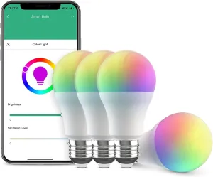 Broadlink Smart Bulb, 10W RGB Dimmable Wi-Fi LED Smart Light Bulbs Color Changing A19 800lm, Works with Alexa, Google Home, Siri and IFTTT, No Hub Required (4-Pack)