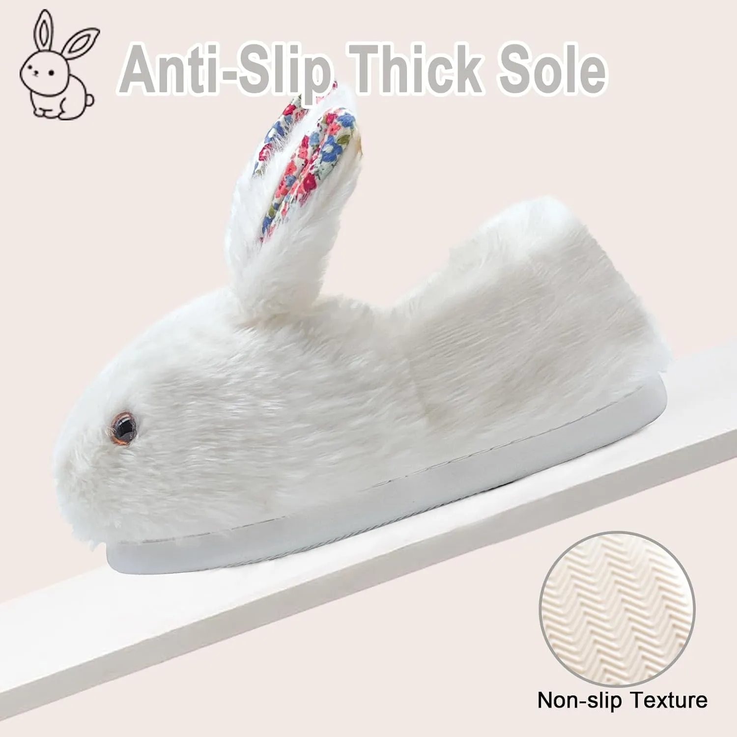 Bunny Slippers for Women, Cute Animal Fluffy Slippers Fuzzy House Shoes Plush Warm Winter Slippers Rabbit Home Bedroom Shoes Indoor & Outdoor
