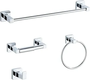 Chrome Bathroom Hardware Set 4 Pieces,Towel Bar Set Stainless Steel Wall Mounted, Includes 16In Hand Towel Bar, Towel Ring, Robe Towel Hooks,Toilet Paper Holder, Bathroom Towel Rack Set