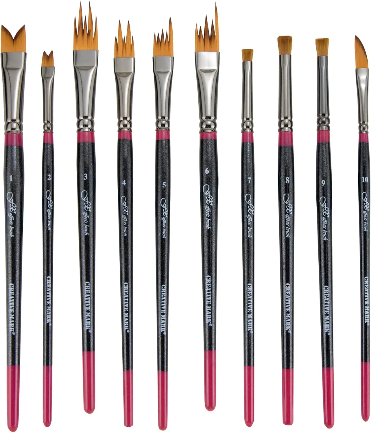 Creative Mark FX Special Effects Paint Brush Set Unique Ribbon, Multi-Line, Angular Dabber Style Professional Artist Paintbrushes for Watercolor, Thinned Acrylics & Oil Paint - Set of 10