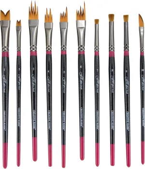 Creative Mark FX Special Effects Paint Brush Set Unique Ribbon, Multi-Line, Angular Dabber Style Professional Artist Paintbrushes for Watercolor, Thinned Acrylics & Oil Paint - Set of 10