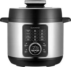 CUCKOO Pressure Cooker 10 Menu Options: Steamer, Slow Cook, Sauté, Porridge, & More, User-Friendly LED Display, Stainless Steel Inner Pot, 24 Cup / 6 Qt. (Uncooked) CMC-ZSN601F Black