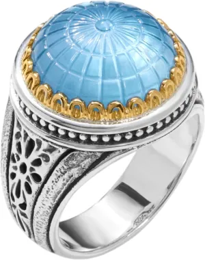 Dome Sterling Silver 18k Gold MOP & Blue Spinel Ring DKJ972-628 S6