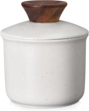 DOWAN French Butter Crock for Countertop, Ceramic Butter Dish with Waterline, Porcelain Butter Container for Spreadable Soft Butter, French Butter Dish with Lid