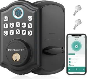 DS10 Pro Keyless Entry Door Lock, Fingerprint Door Lock, Electronic Keypad Lock, Smart Deadbolt, Smart Locks for Front Door, Auto-Lock & One Touch Locking with Bluetooth - Matte Black