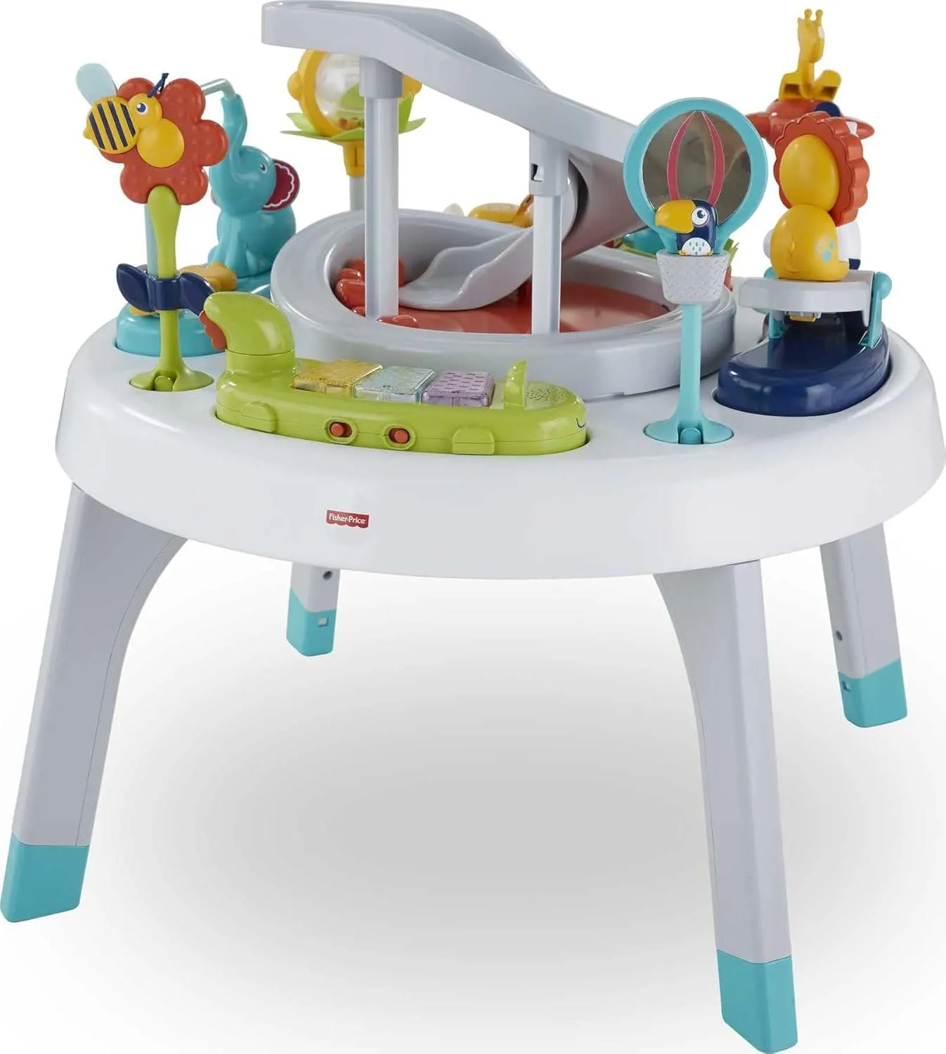 Fisher-Price Baby to Toddler Toy 2-In-1 Sit-To-Stand Activity Center with Music Lights and Spiral Ramp, Spin ‘N Play Safari