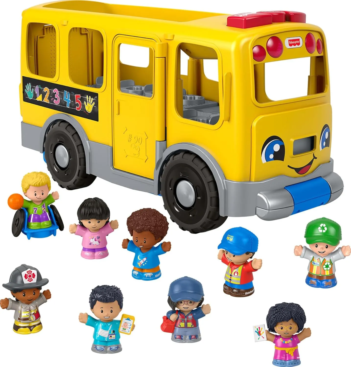 Fisher-Price Little People Toddler Toy Big Yellow School Bus & Community Heroes Set, Musical Pull-Along Vehicle & Figures for Kids Ages 1  Years