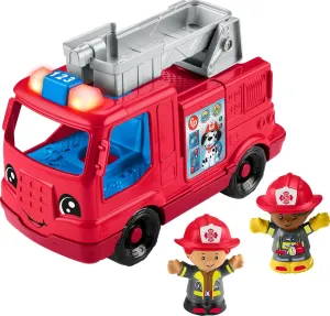 Fisher-Price Little People Toddler Toy Fire Truck Musical Push-Along Vehicle with 2 Figures for Pretend Play Ages 1  Years