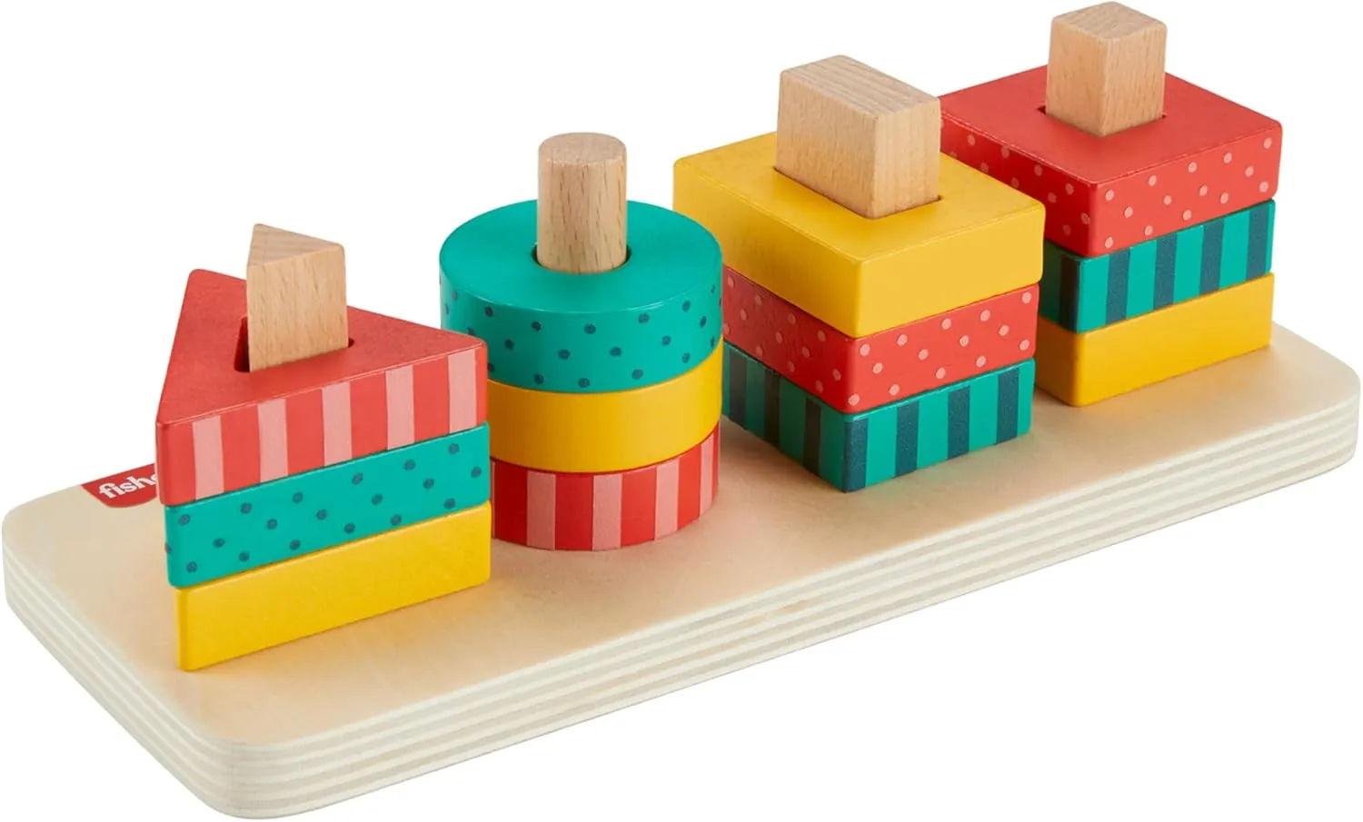 Fisher-Price Wood Toddler Toy Shape Stacker, 13-Piece Wooden Sorting Activity for Fine Motor Play Preschool Kids Ages 2  Years