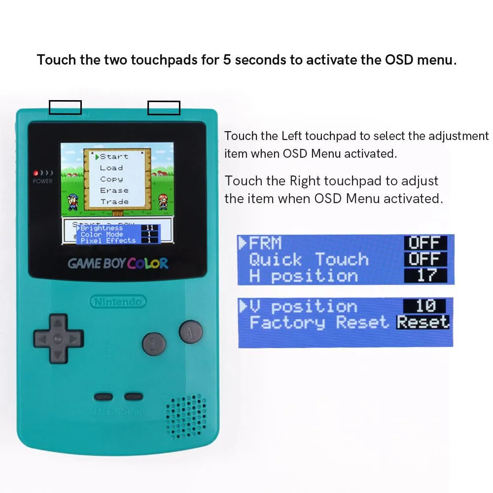 Game Boy Color 2.45 Inch IPS Backlight LCD Screen Replacement Kit [DROP-IN, NO SOLDER] for Gameboy Color GBC (With Black Screen Lens)