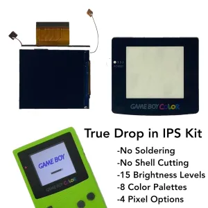 Game Boy Color 2.45 Inch IPS Backlight LCD Screen Replacement Kit [DROP-IN, NO SOLDER] for Gameboy Color GBC (With Black Screen Lens)