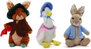 GUND 3 Piece Nursery Tale Stuffed Animal Bundle, Peter Rabbit, Benjamin Bunny and Jemima Puddle Duck