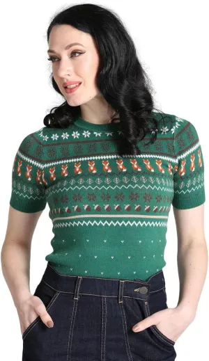 Hell Bunny Vixey Jumper Fox Knitted 50's 60's Vintage Retro Pinup Short Sleeve