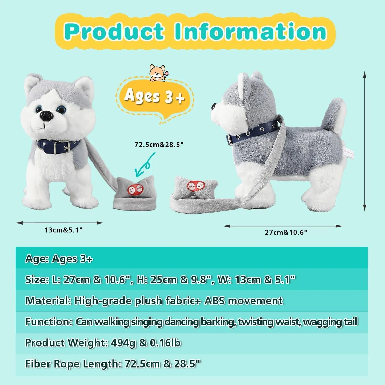 Husky Walking and Barking Puppy Dog Toy with Control Leash,Realistic Wagging Tail Robot Interactive Musical Dancing Animated Plush Stuffed Animal Electronic Pet for Kids Toddlers