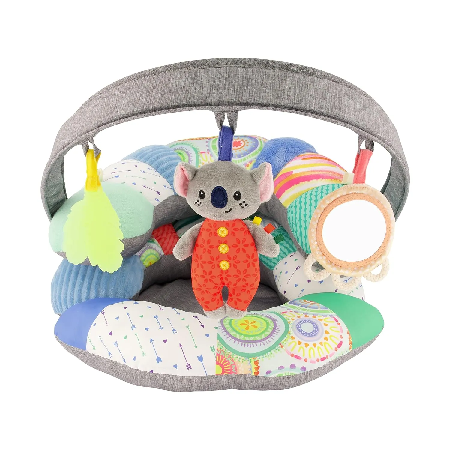 Infantino 3-in-1 Tummy Time, Sit Support & Mini Gym - Removable Toy Arch - Musical Koala Pal, Soothing Leaf Teether & Peek-and-See Mirror - for Babies, 0M 