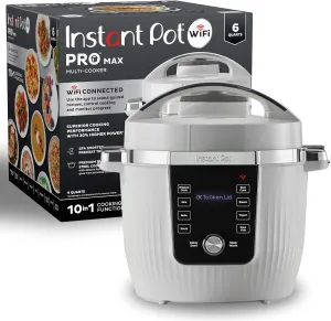 Instant Pot PRO Max Wi-Fi Smart 10-in-1 Pressure Cooker, Steamer, Saute, Warmer, Rice Cooker, Yogurt Maker, Sous Vide, Baker, NutriBoost - Includes App with 2000  Recipes - 6 Quart