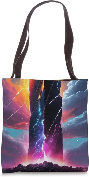 Intergalactic Monolith Space SciFi Lightning Colorful Trendy Tote Bag