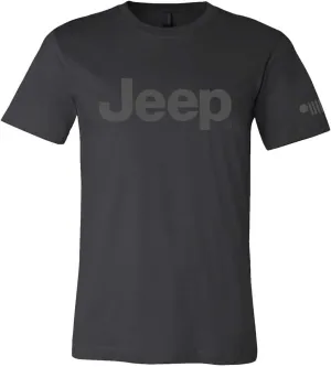 Jeep Text Logo Blackout T-Shirt – Super Soft Cotton Tee with Charcoal Print and Sleeve Grille Graphic – Officially Licensed
