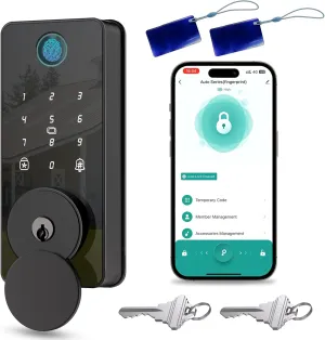 Keyless Entry Door Lock, Biquole Smart Lock with Keypad, Auto & One Touch Lock, Smart Locks for Front Door Easy Installation, App Control,Anti-Peeking Password, Fingerprint