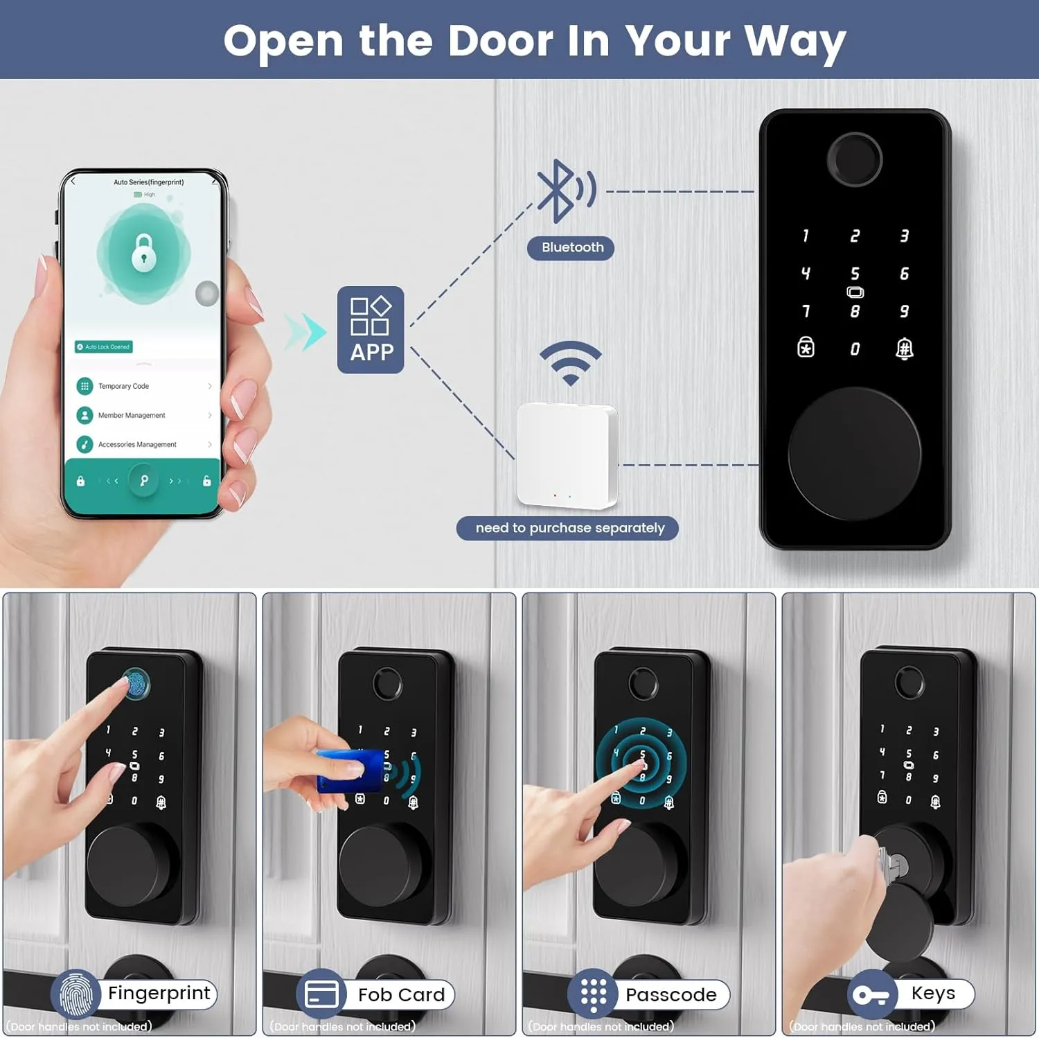 Keyless Entry Door Lock, Biquole Smart Lock with Keypad, Auto & One Touch Lock, Smart Locks for Front Door Easy Installation, App Control,Anti-Peeking Password, Fingerprint