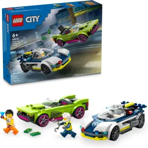 LEGO City Police Car and Muscle Car Chase, Emergency Vehicle Toy for Boys and Girls, Fun Gift for Kids Ages 6  who Love Pretend Play Toys, Police Car Toy with Officer and Crook Minifigures, 60415
