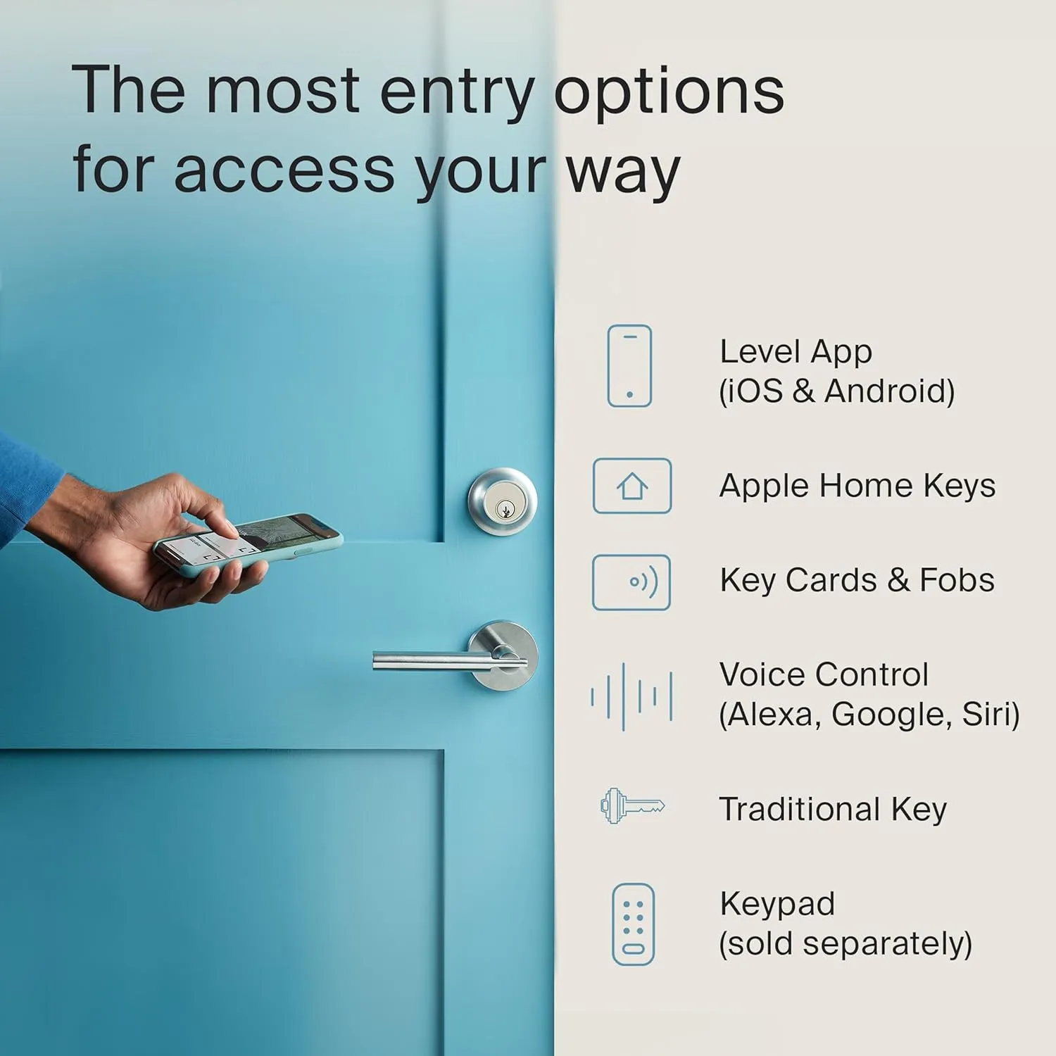 Level Lock  WiFi Deadbolt Smart Lock - World's Smallest Smart Lock Plus Apple Home Key - Lock/Unlock Anywhere - Level App for iOS & Android - Works with Apple Home, Alexa, GoogleHome (Satin Nickel)