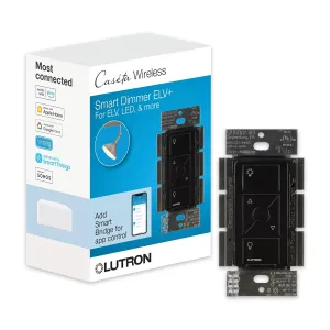 Lutron Caseta Original Smart Dimmer Switch ELV  (Lutron Hub Required), 250W LED, Single-Pole/3-Way, Neutral Required, PD-5NE-BL, Black