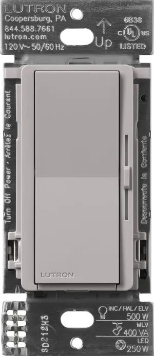 Lutron Diva Smart Dimmer Switch ELV  for Caseta Systems, Works w/Alexa, Apple Homekit, Google Home (Hub Required), 250-Watt LED, Neutral Required, DVRF-5NE-GR,Gray