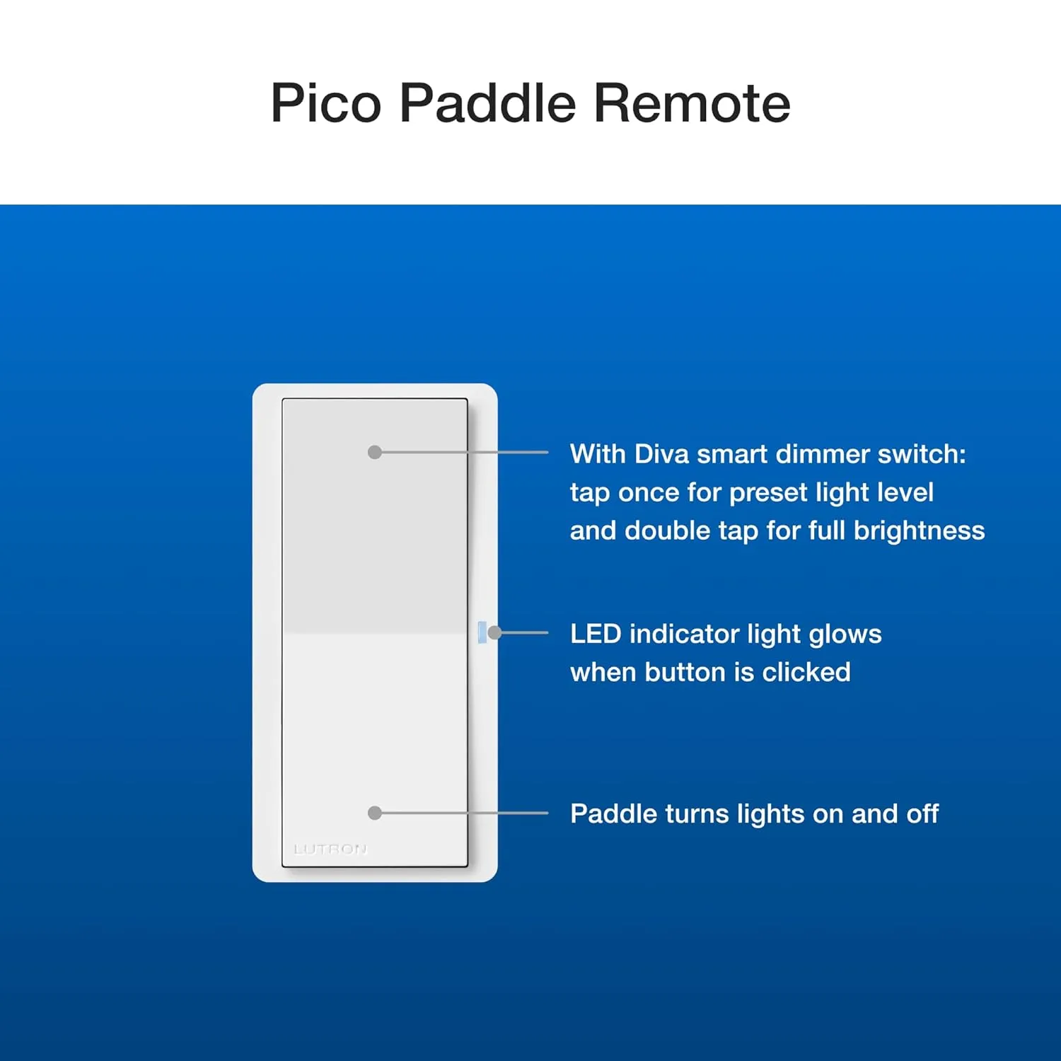 Lutron Pico Paddle Remote for On/Off Control of Caseta Smart Switches/Dimmers, PJ2-P2B-GGR, Gray