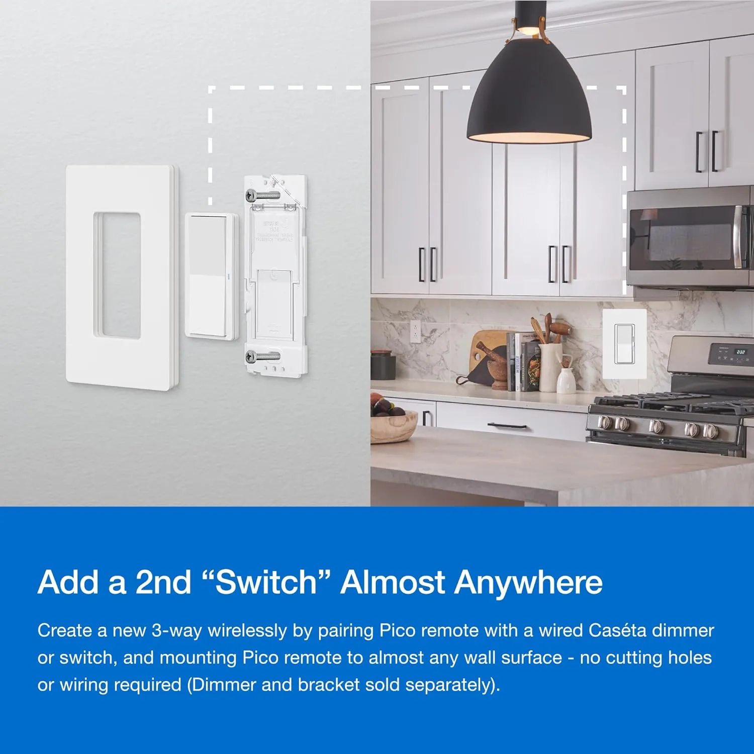 Lutron Pico Paddle Remote for On/Off Control of Caseta Smart Switches/Dimmers, PJ2-P2B-GGR, Gray