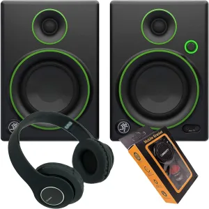 Mackie CR4-X 4 inch Multimedia Active Studio Monitor, with 1/4", 1/8" TRS, and RCA Inputs (Pair) with V-Moda Forza in-Ear Hybrid Sport Headphones and Gravity Phone Holder Bundle (CR4X Vmoda M)