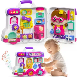 Montessori Busy Board for 1-2 Year Old Girl Gift,Musical Toys for Toddlers 1-3 Year,Educational Fine Motor Baby Toys for 12 18 Months,Perfect for Preschool or Travel,Birthday Gift for 1 Year Old Girl