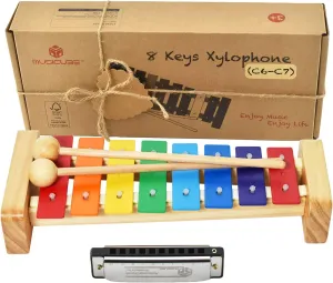 MUSICUBE Kids Xylophone Wooden Xylophone with Harmonica Kids Toy Gift Child-Safe Wooden Mallets Perfectly Tuned Instrument for Toddlers with Musical Cards and Harmonica
