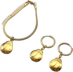 New 2025 Coccinella Septempunctata Necklace Bracelet Hoop Earring Set For Women Her Stainless Steel Gold Color Insect Party Gift With For You Jewelry Fashion Accessories Creative Gift