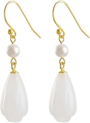 New 2026 Unisex Stainles Stell 925 Sterling Silver Jade Earrings Pearl Magnolia Flower Eardrops Vintage Jewelry Fashion Trendy Accessories Creative Gift For Women And Men