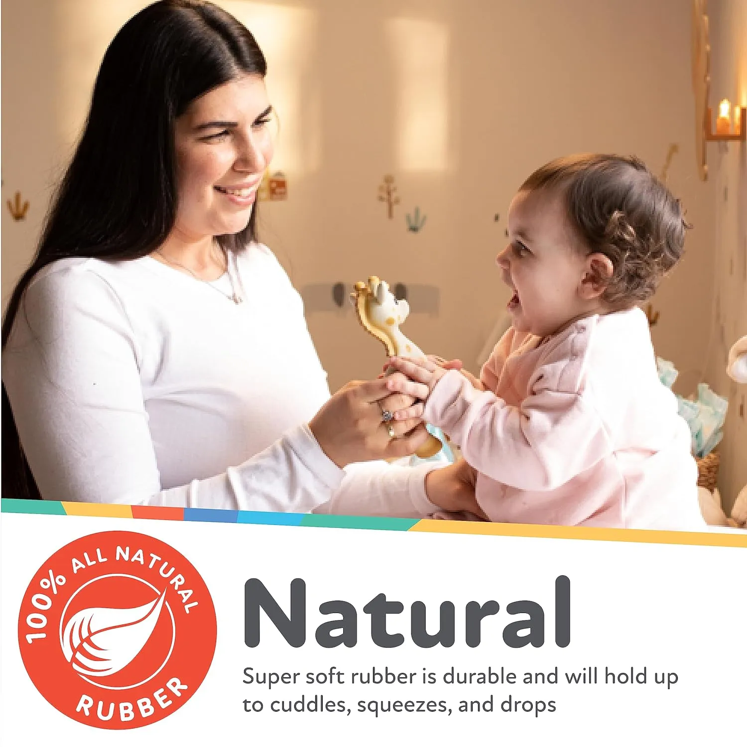 Nuby Jackie The Giraffe Natural Rubber Baby Teether - 3  Months - Baby Teething Toy
