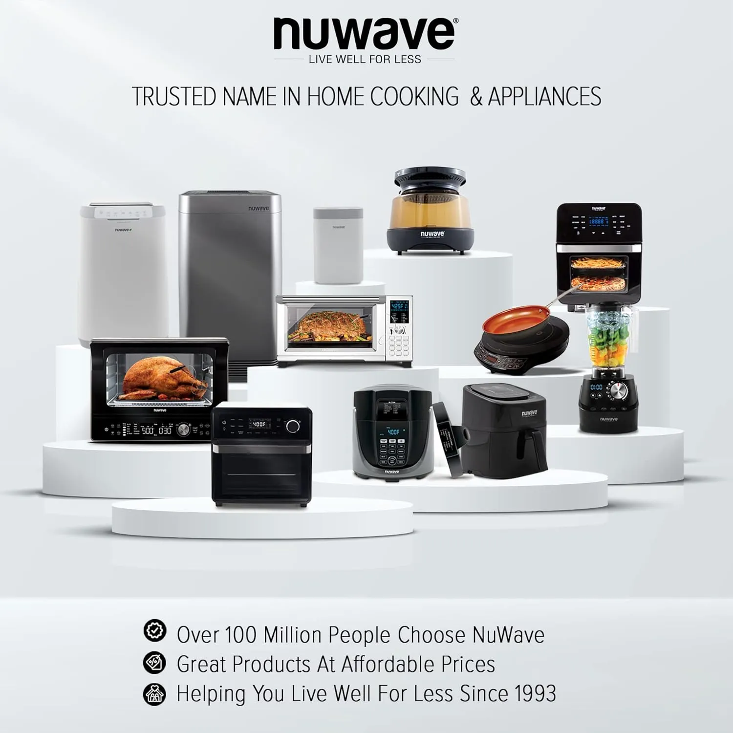 Nuwave Bravo Air Fryer Toaster Smart Oven, 10-in-1 Countertop Convection, 1800 Watts, 21-Qt Capacity, 50°-450°F Temp Controls, Top and Bottom Heater Adjustments 0%-100%, PFAS Free, Stainless Steel
