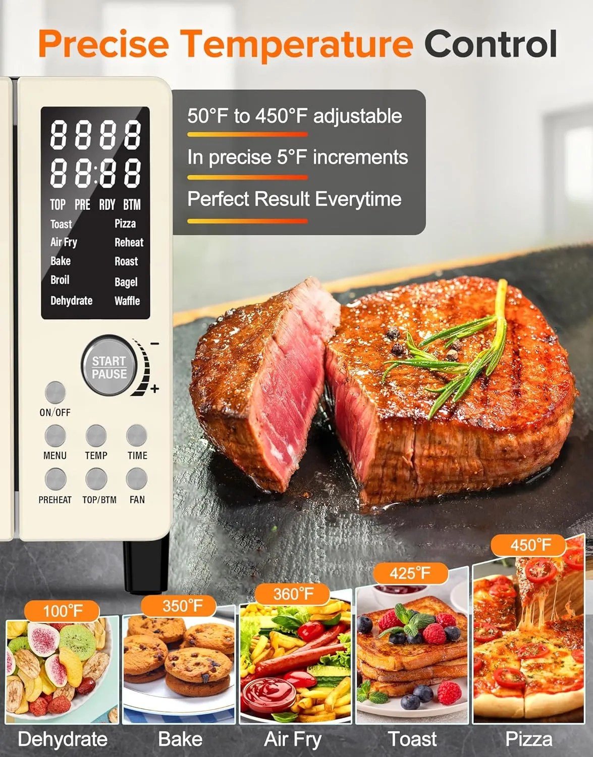Nuwave Bravo Pro Smart Air Fryer Toaster Oven Combo, Airfryer Convection Oven Countertop, 10-in-1 Functions with Quicker & Even Crisp Technology, 1800W, 50-450°F, PFAS-Free, 21QT, Vanilla Cream