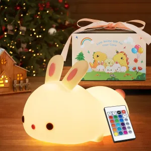 One Fire Cute Bunny Baby Gifts for Girls - Gifts Package Remote, 16 Colors & Remote Baby Nursery Night Light, Rechargeable