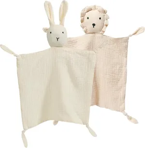 Organic Cotton Muslin Lovey Blanket, Organic Cotton Muslin Bunny Security Blanket Soft & Breathable Lovie Baby Gifts for Boys and Girls